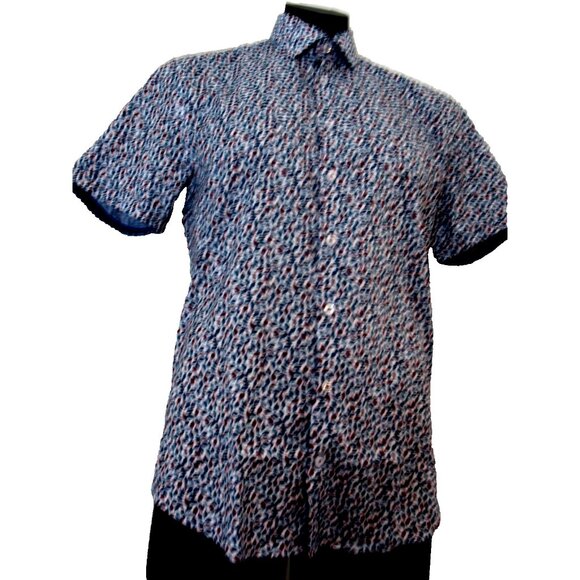SOUL OF LONDON Floral Print Shirt Size Medium. Blue/Burgundy, - Picture 4 of 12
